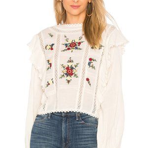 Nwot Free People Amy Long Sleeve Embroidered Ivory Blouse Top Small $128
